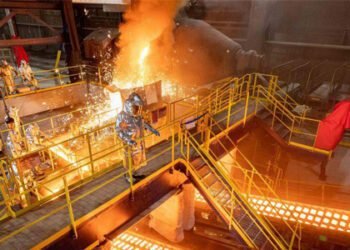 Employees tend to the pig iron caster at the U. S. Steel Gary Works in Indiana. Image: U.S. Steel