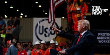 President Donald Trump speaks on trade at Granite City Works Steel Coil Warehouse, Thursday, July 26, 2018, Granite City, Ill. (AP Photo/Evan Vucci)
