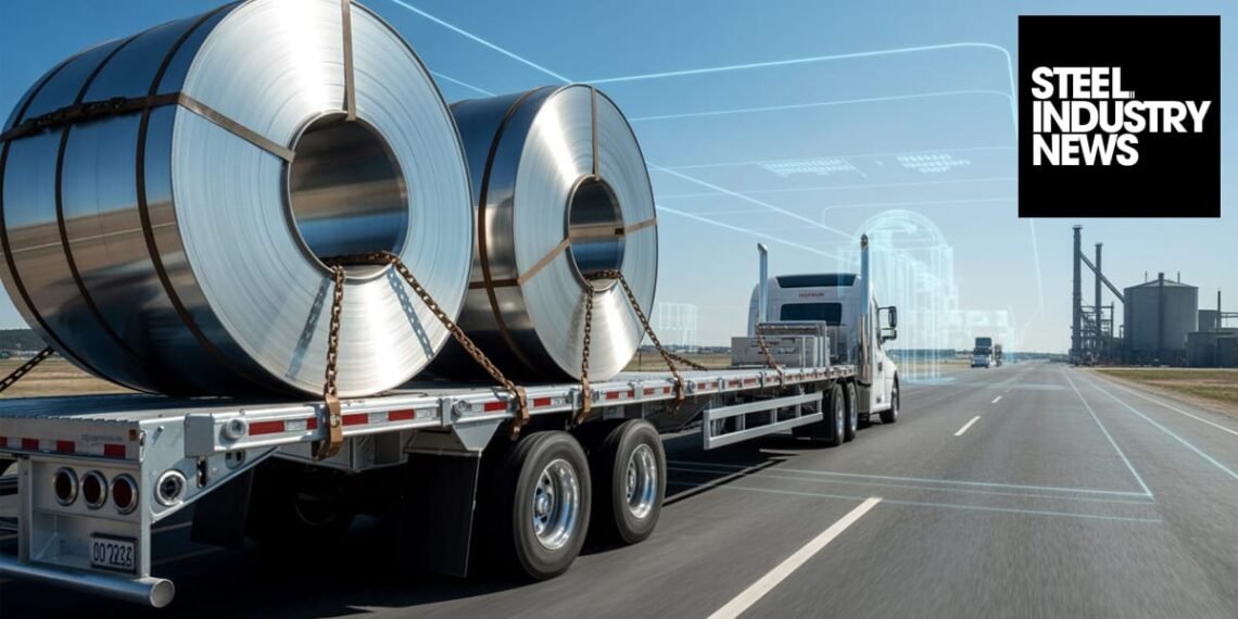 Autonomous Class 8 truck on a highway, illustrating driverless freight moving into commercial operation in 2026